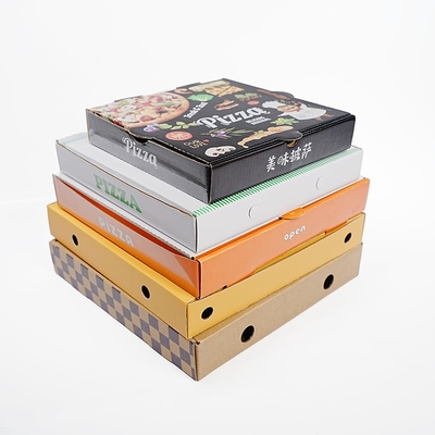 Custom Design Various Size Eco Friendly Black Pizza Box Kraft Corrugated Paper Packaging Bulk Slice Pizza Box