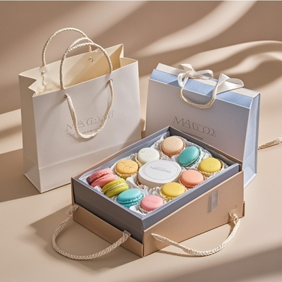 Free Design Custom Logo of high-end food grade macaron chocolate  paper packaging box macaron cake gift box