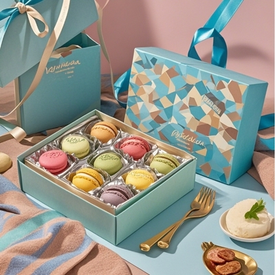 Luxury customized logo food grade macaron paper packaging box macaron cookie storage box macaron gift box