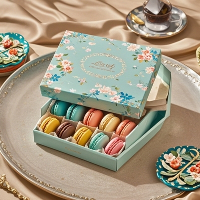 Luxury customized logo food grade macaron paper packaging box macaron cookie storage box macaron gift box
