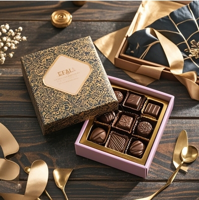 Luxury Customized Logo Kraft Paper Magnetic Chocolate Truffle Packaging Box Chocolate Gift Box Ribbon