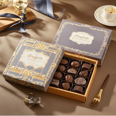 Luxury Customized Logo Kraft Paper Magnetic Chocolate Truffle Packaging Box Chocolate Gift Box Ribbon